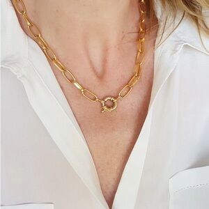 Sailor Clasp paperclip Gold Plated Chain Necklace over stainless steel